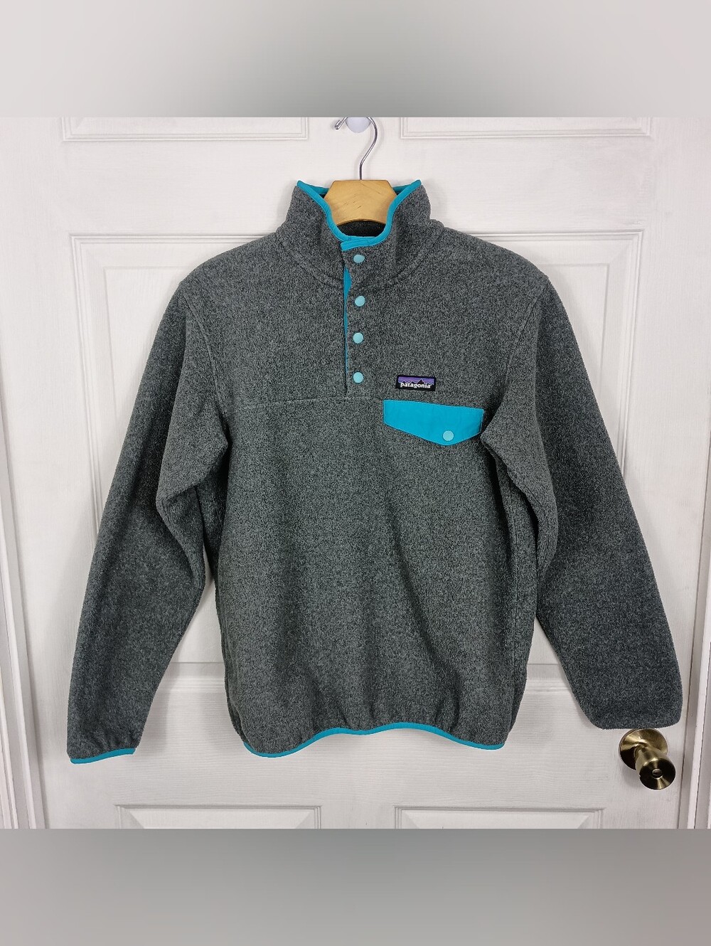 Patagonia Synchilla Snap T Fleece Pullover Small Womens Gray Turquoise LTWT Pckt